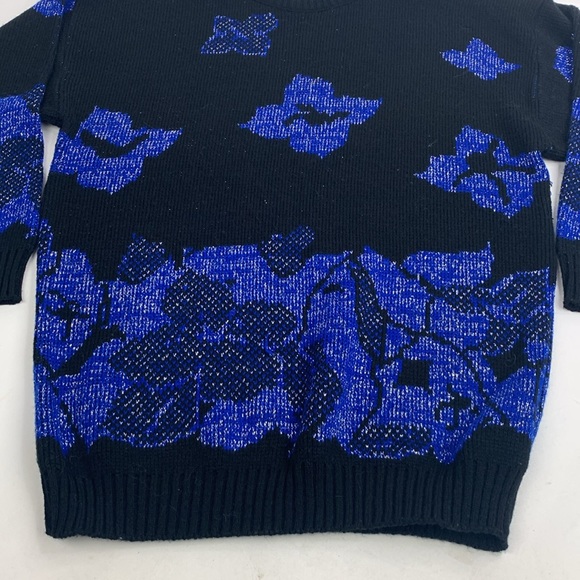 Vintage Ja Lynn Metallic Blue & Black Sweater Crew neck with Sparkle Large - Picture 6 of 13